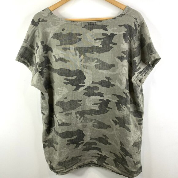 Stella Martini Blouse Top Shirt Womens Plus Size 1X Green Camo Camouflage Linen - Picture 3 of 3